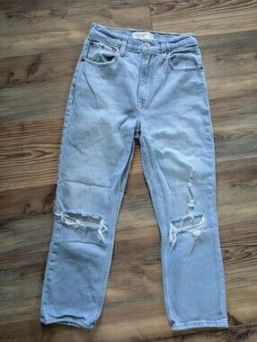 Abercrombie & Fitch The Ankle Straight Ultra High Rise Distressed Denim Jeans